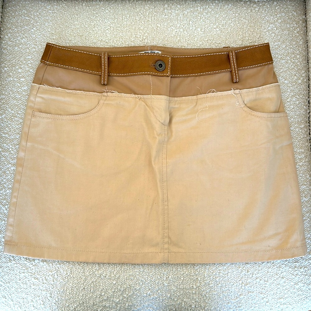 Miu Miu Taupe Cotton Skirt with Leather Trim 27